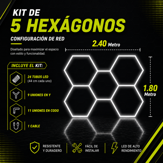Kit de 5 Hexágonos de 44Cm Tamaño armado (2.40 metros de largo x 1.80 Metro de ancho)