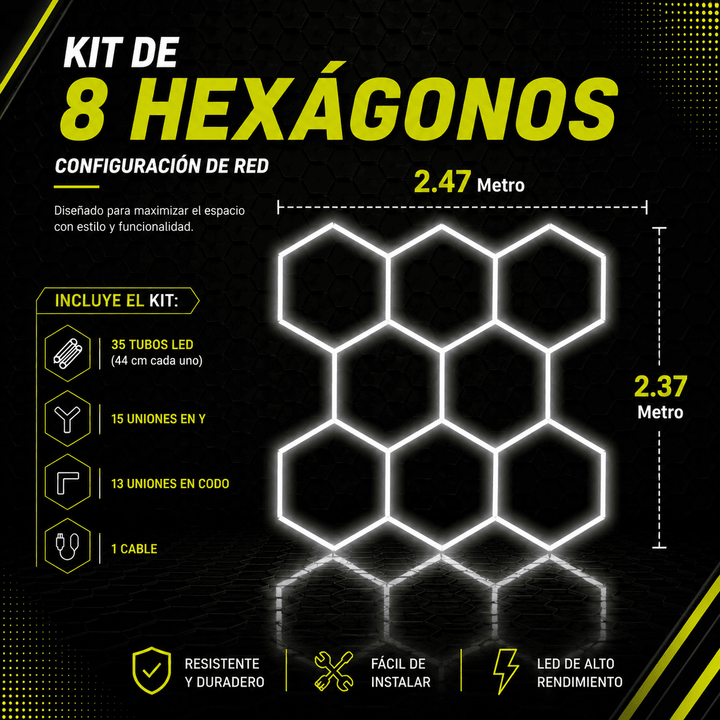 Kit de 8 Hexágonos de 44Cm cada tubo led Tamaño armado (2.40 metros de largo x 2.60 Metro de ancho)