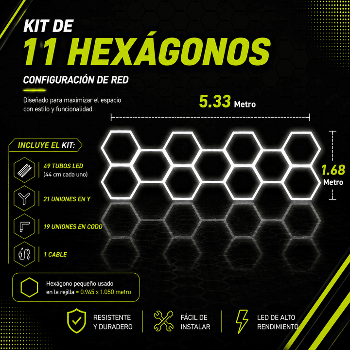 Kit de 11 Hexágonos en tubos led de 44Cm Tamaño armado (5.33 metros de largo x 1.68 Metro de ancho)