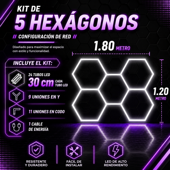 Kit de 5 Hexágonos de 30 Cm Tamaño armado (1.80 metros de largo x 1.20 Metro de ancho)