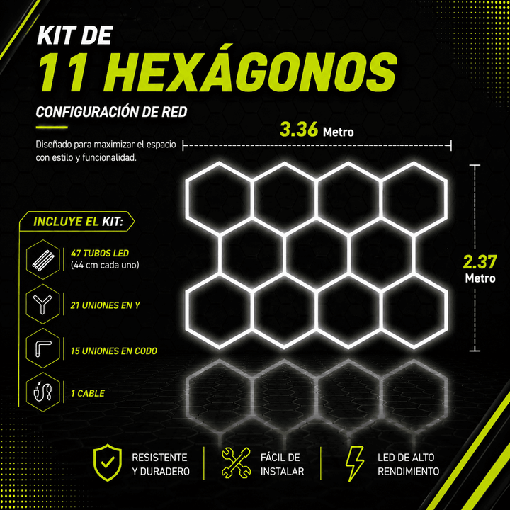 Kit de 11 Hexágonos en tubos led de 44Cm Tamaño armado (3.27 metros de largo x 2.23 Metro de ancho)