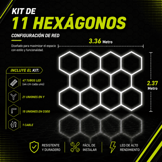 Kit de 11 Hexágonos en tubos led de 44Cm Tamaño armado (3.27 metros de largo x 2.23 Metro de ancho)