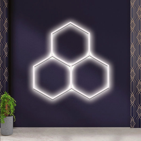 Kit de 3 Hexagonos en tubos led de 44cm forma apilado, tamaño armado (1.69 Metros de ancho x 1.68 Metros de largo)